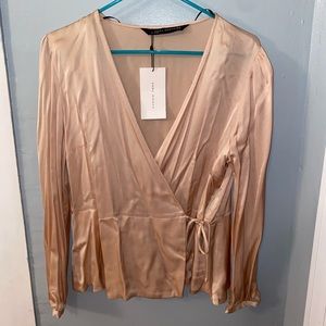 Zara silky champagne wrap top